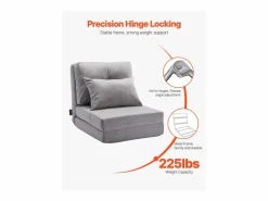 Silla de Suelo SucceBuy Silla de Suelo Convertible con 5 Posiciones Ajustables, Sofá Cama Tapizado con Respaldo Ajustable, Estructura de Metal y Cojín