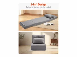 Silla de Suelo SucceBuy Silla de Suelo Convertible con 5 Posiciones Ajustables, Sofá Cama Tapizado con Respaldo Ajustable, Estructura de Metal y Cojín