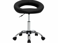 Hot Silla de trabajo con ruedas cuero sintético ES18187 Negro