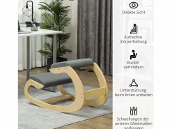 Silla ergonómica de rodillas con función de inclinación, madera, (54,5x85x54 cm)