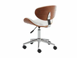 Vente-unique Silla escritorio MONTENEGRO Piel sintética Blanco y nogal
