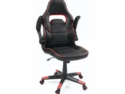 Discount Silla gamer de cuero sintético, asiento reclinable y giratorio, reposabrazos acolchados abatibles, ruedas suaves BAJA (negro-rojo) Silla Gaming