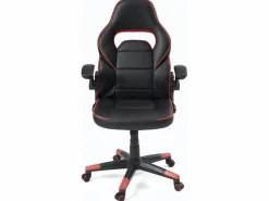 Discount Silla gamer de cuero sintético, asiento reclinable y giratorio, reposabrazos acolchados abatibles, ruedas suaves BAJA (negro-rojo) Silla Gaming