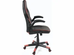 Discount Silla gamer de cuero sintético, asiento reclinable y giratorio, reposabrazos acolchados abatibles, ruedas suaves BAJA (negro-rojo) Silla Gaming
