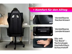 Clearance MAXPODIUM Silla gamer ergonómica, ajustable en altura, soporta 150 kg – Tactical, Negra Negro