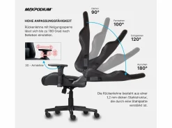 Clearance MAXPODIUM Silla gamer ergonómica, ajustable en altura, soporta 150 kg – Tactical, Negra Negro