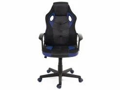 Sale Silla gamer junior, asiento de cuero sintético reclinable, doble acolchado, reposacabezas, altura ajustable, giratorio, ruedas suaves SENA (negro azul) Silla Gaming