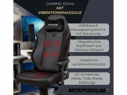 New MAXPODIUM Silla gamer premium con función de masaje, soporta 170 kg – Heavy SMI, Negra Negro
