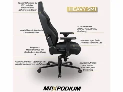 New MAXPODIUM Silla gamer premium con función de masaje, soporta 170 kg – Heavy SMI, Negra Negro