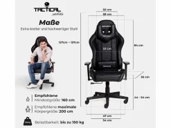 MAXPODIUM Silla gamer premium con sistema de masaje, soporta 150 kg – Tactical SMI, Negra