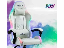 Silla gaming blanca ergonómica reclinable LED sillón con cojín Pixy Multicolor