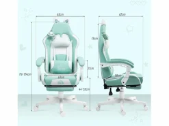 Clearance Silla gaming Cat 2 cojines + reposapiés turquesa 116-124x65x62 cm Silla Gaming