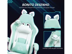 Clearance Silla gaming Cat 2 cojines + reposapiés turquesa 116-124x65x62 cm Silla Gaming
