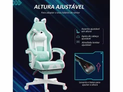 Clearance Silla gaming Cat 2 cojines + reposapiés turquesa 116-124x65x62 cm Silla Gaming