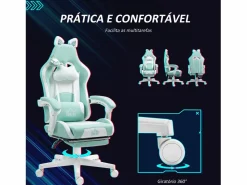 Clearance Silla gaming Cat 2 cojines + reposapiés turquesa 116-124x65x62 cm Silla Gaming