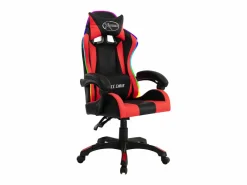 Clicnbuy Silla gaming con luces LED RGB cuero sintético rojo y negro