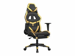 Clicnbuy Silla gaming con reposapiés cuero sintético dorado