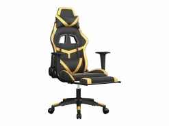 Clicnbuy Silla gaming con reposapiés cuero sintético dorado