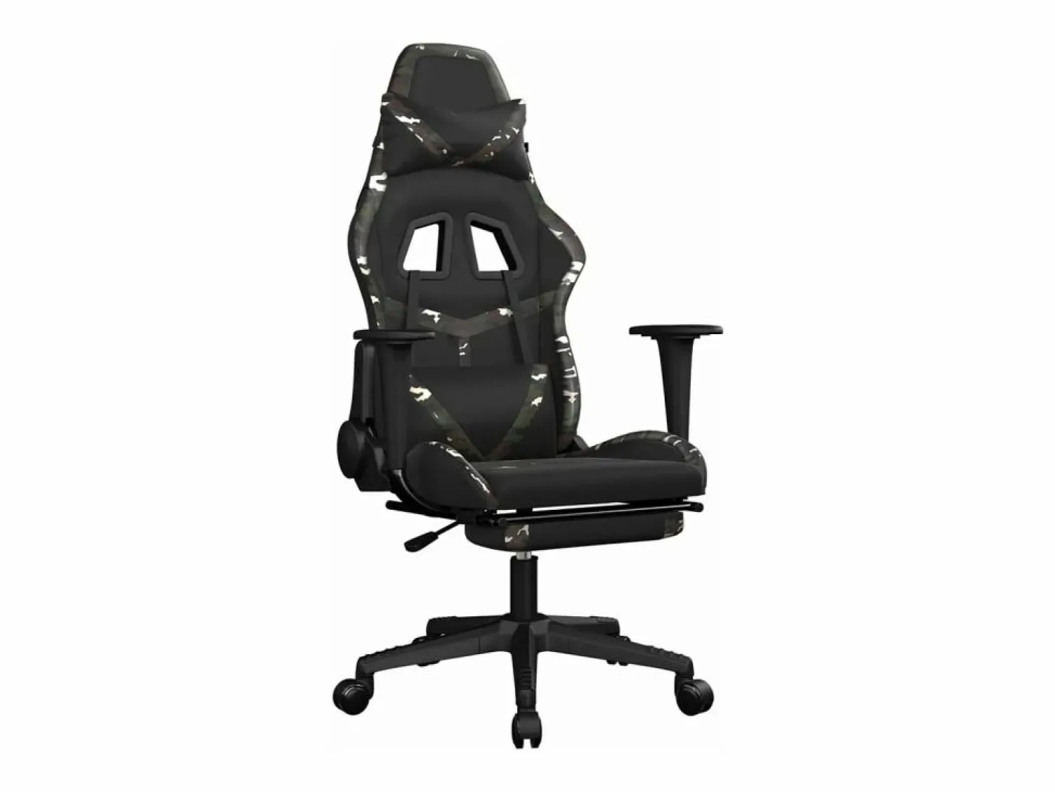 New Clicnbuy Silla gaming con reposapiés cuero sintético camuflaje Negro