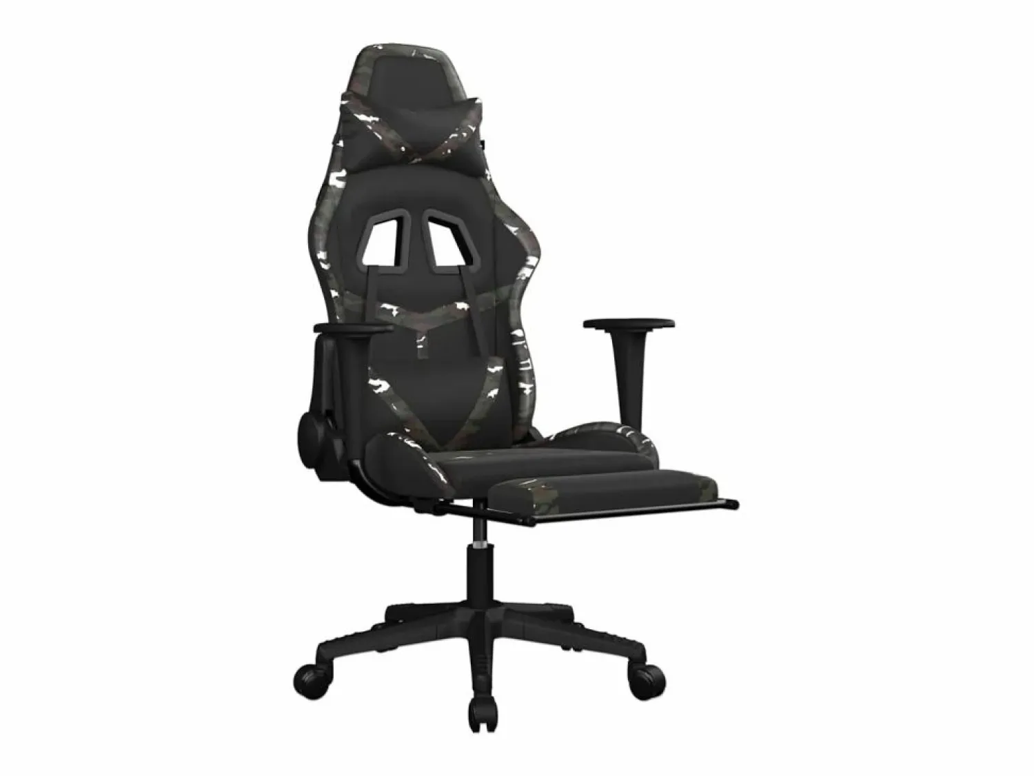 New Clicnbuy Silla gaming con reposapiés cuero sintético camuflaje Negro