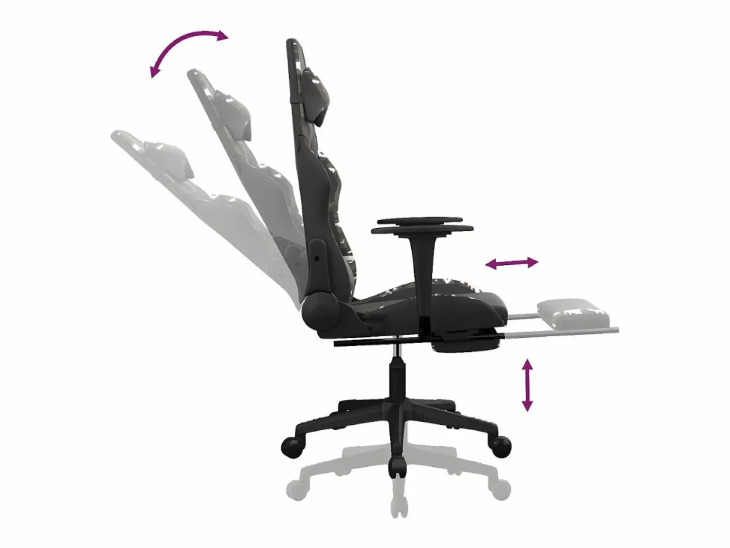 New Clicnbuy Silla gaming con reposapiés cuero sintético camuflaje Negro