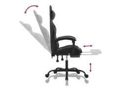 vidaxl Silla gaming con reposapiés cuero sintético negro