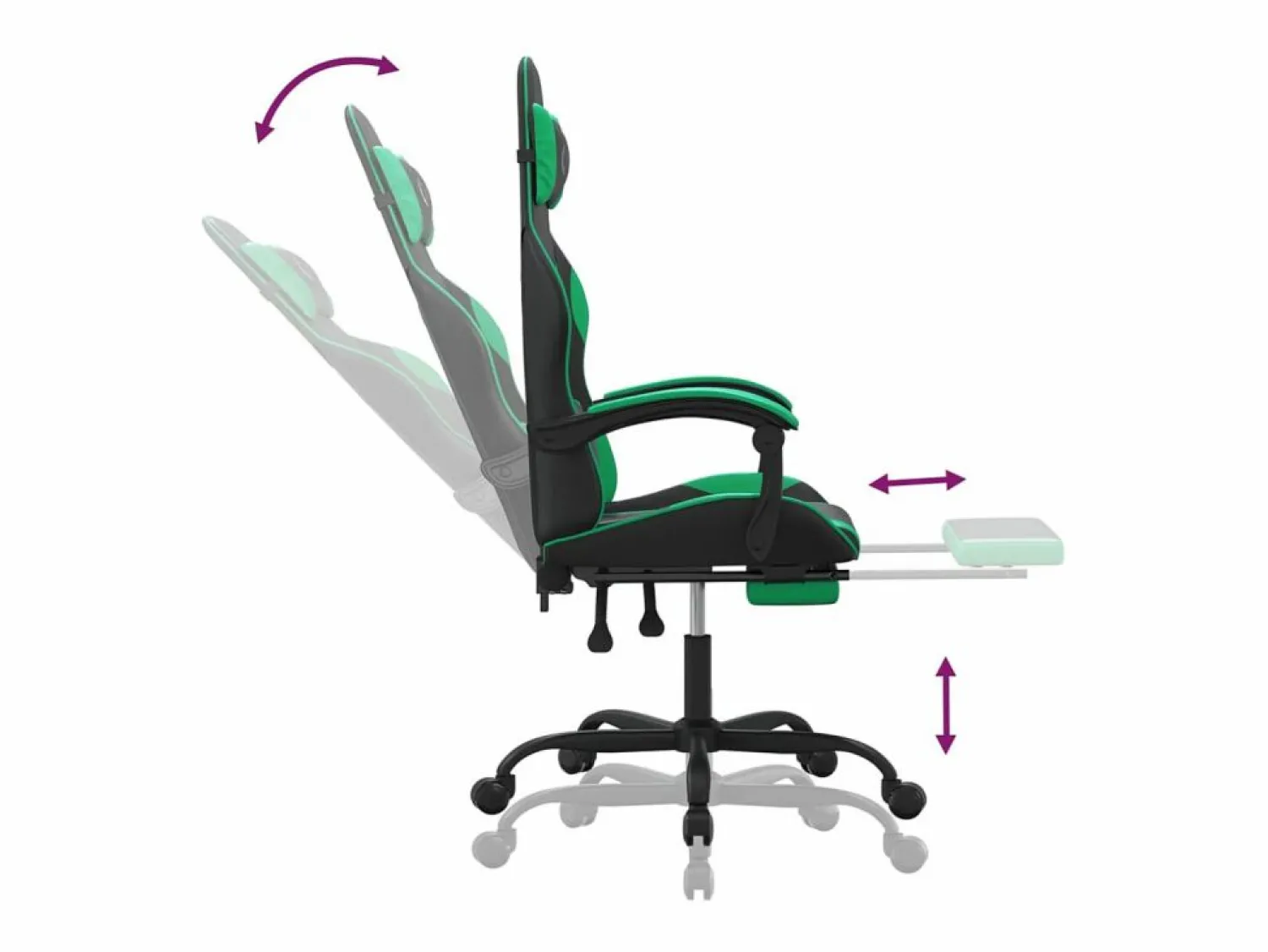 Clearance Silla gaming con reposapiés cuero sintético verde Silla Gaming