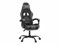 Clearance Silla gaming con reposapiés cuero sintético gris Silla Gaming