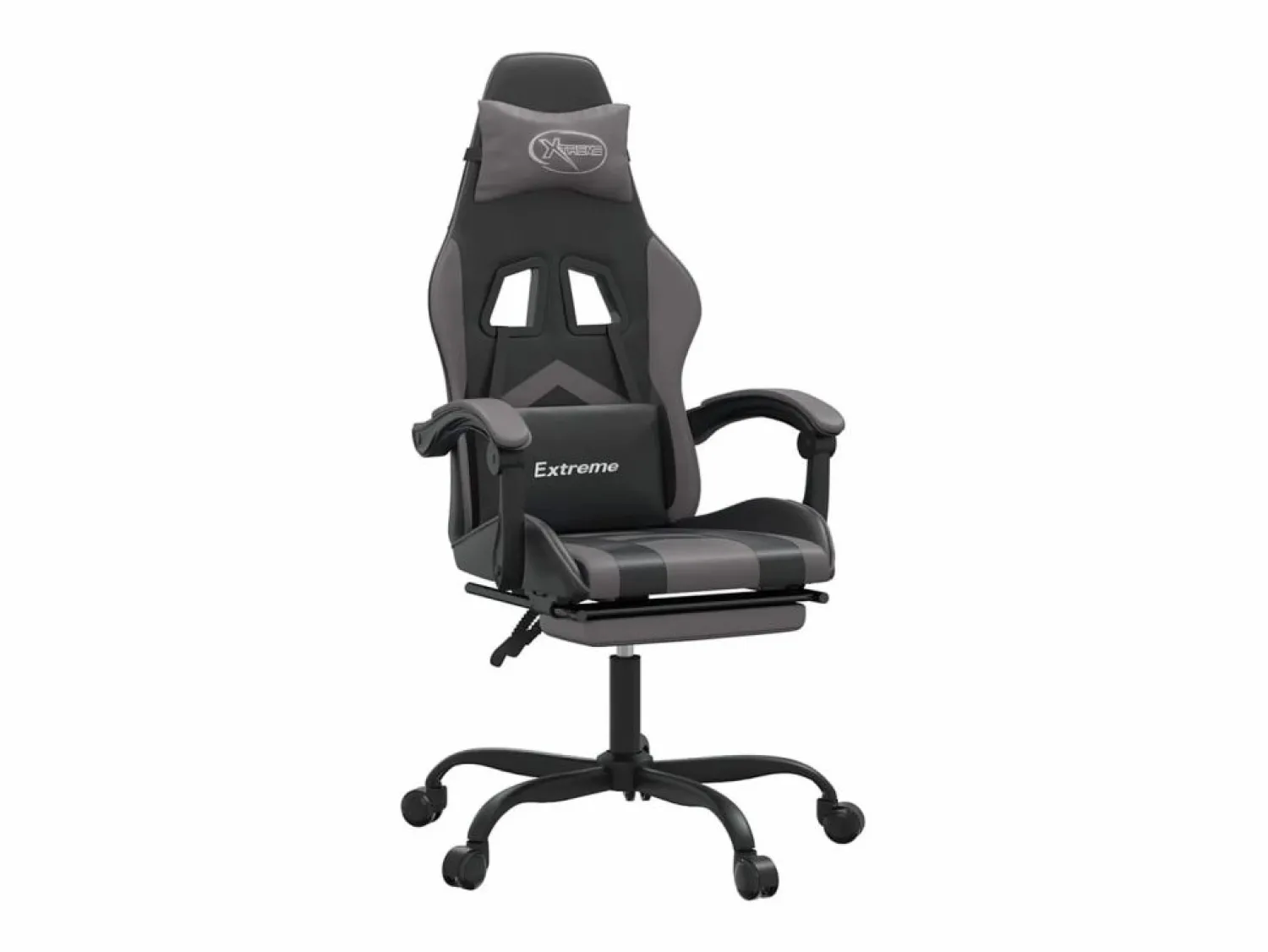 Clearance Silla gaming con reposapiés cuero sintético gris Silla Gaming