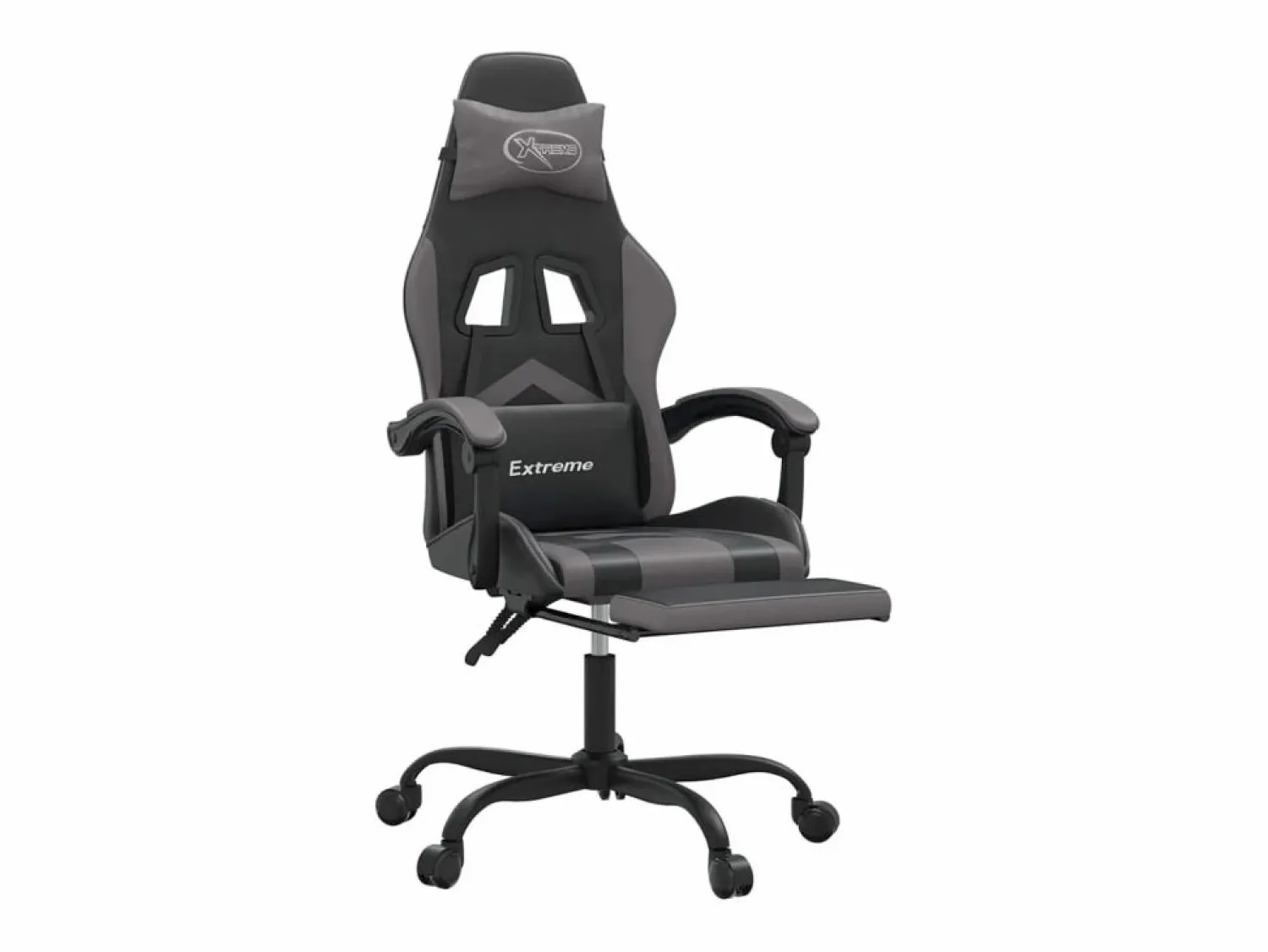 Clearance Silla gaming con reposapiés cuero sintético gris Silla Gaming