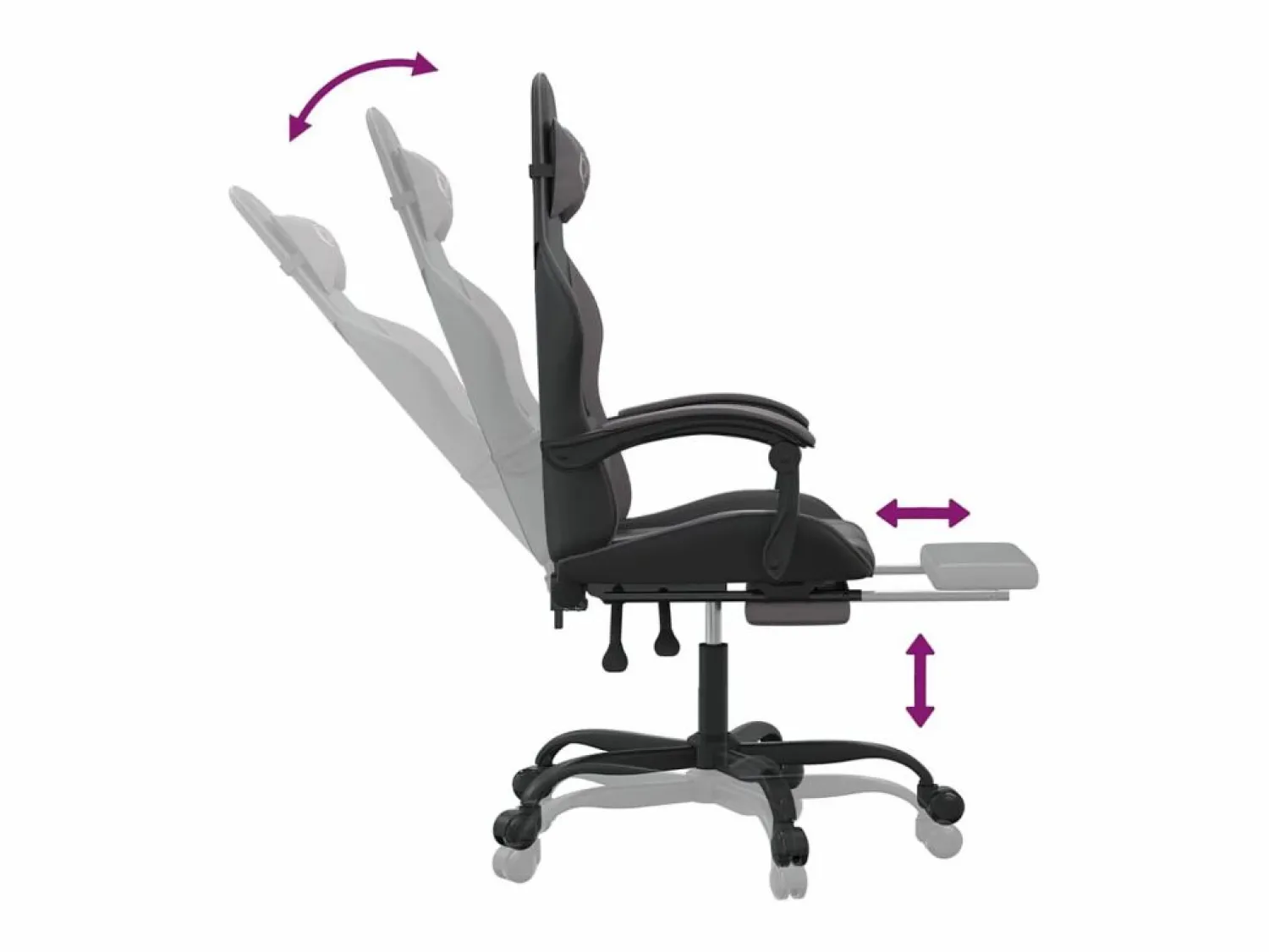 Clearance Silla gaming con reposapiés cuero sintético gris Silla Gaming