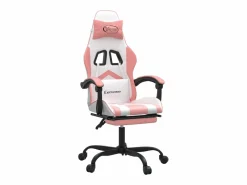 New vidaxl Silla gaming con reposapiés cuero sintético blanco y Rosa