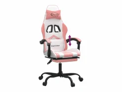 New vidaxl Silla gaming con reposapiés cuero sintético blanco y Rosa