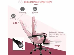 Clearance DripeX Silla Gaming de Cuero, con Reposapiés reposacabezas cojín lumbar, altura ajustable, ergonómica, 64x67x119/127cm Rosa