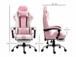 Clearance DripeX Silla Gaming de Cuero, con Reposapiés reposacabezas cojín lumbar, altura ajustable, ergonómica, 64x67x119/127cm Rosa