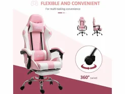 Clearance DripeX Silla Gaming de Cuero, con Reposapiés reposacabezas cojín lumbar, altura ajustable, ergonómica, 64x67x119/127cm Rosa