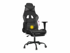 vidaxl Silla gaming de masaje y reposapiés cuero sintético negro