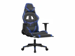 New Clicnbuy Silla gaming de masaje y reposapiés cuero sintético negro Azul
