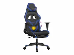 New Clicnbuy Silla gaming de masaje y reposapiés cuero sintético negro Azul