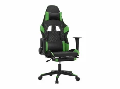 vidaxl Silla gaming de masaje y reposapiés cuero sintético negro Verde