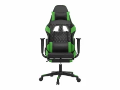 vidaxl Silla gaming de masaje y reposapiés cuero sintético negro Verde