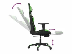 vidaxl Silla gaming de masaje y reposapiés cuero sintético negro Verde