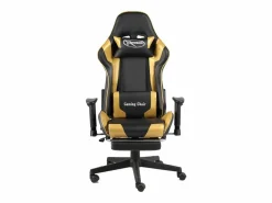 Outlet vidaxl Silla gaming giratoria con reposapiés PVC Dorado