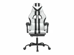 Hot Clicnbuy Silla gaming giratoria reposapiés cuero sintético blanco Negro