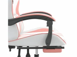 Clicnbuy Silla gaming giratoria y reposapiés cuero sintético blanco