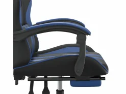 Clearance Clicnbuy Silla gaming giratoria y reposapiés cuero sintético negro Azul