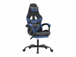 New Clicnbuy Silla gaming giratoria y reposapiés cuero sintético negro Azul