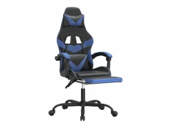 New Clicnbuy Silla gaming giratoria y reposapiés cuero sintético negro Azul