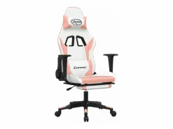 Clicnbuy Silla gaming masaje y reposapiés cuero sintético blanco y Rosa