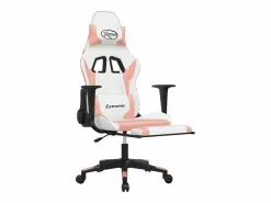 Clicnbuy Silla gaming masaje y reposapiés cuero sintético blanco y Rosa